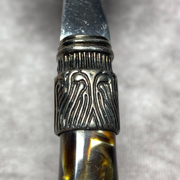 Vintage Stainless Steel Salad Servers With Faux Tortoiseshell Handles 10" - Picture 3 of 9